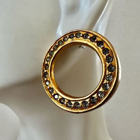 Gold tone rhinestone open circle earrings - Picture 3 of 8